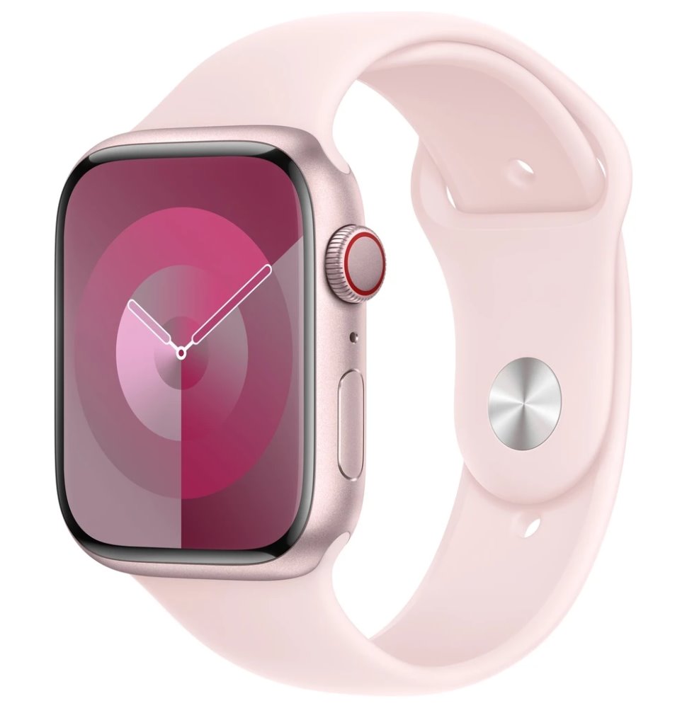 Apple Watch Series 9 Cellular 45mm Růžový hliník se světle růžovým sportovním řemínkem M/L MRML3QC/A