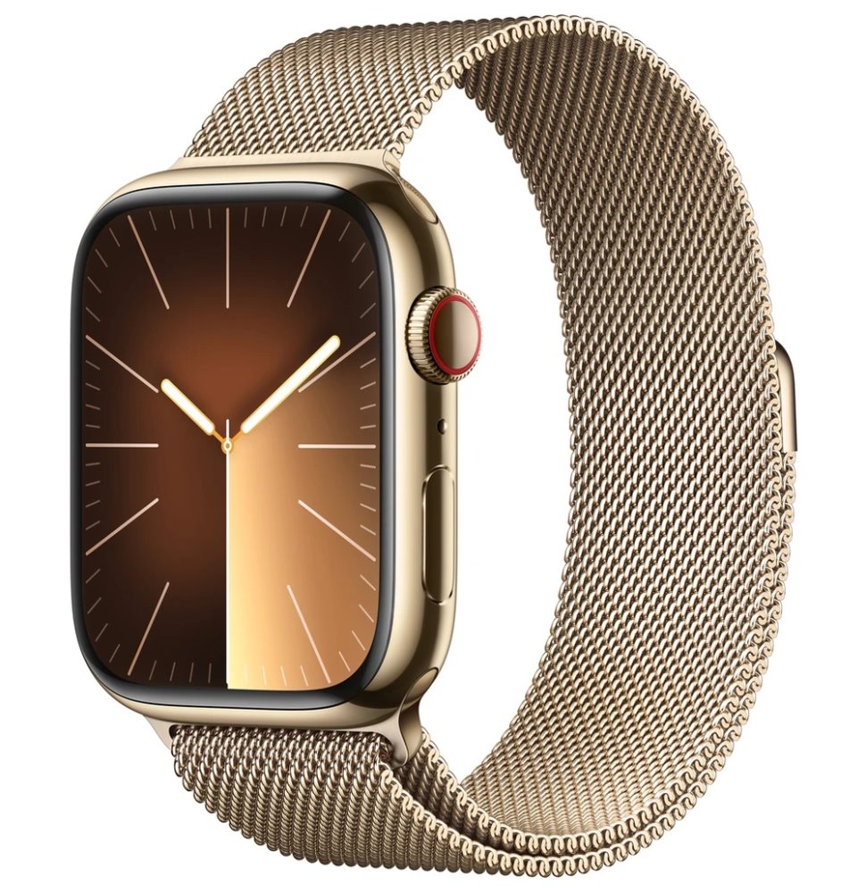 Apple Watch Series 9 Cellular 45mm Zlatá ocel se zlatým milánským tahem MRMU3QC/A