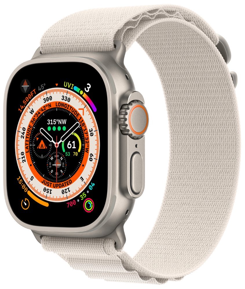 Apple Watch Ultra GPS + Cellular, 49mm Titanium Case with Starlight Alpine Loop - Medium mqfr3cs/a