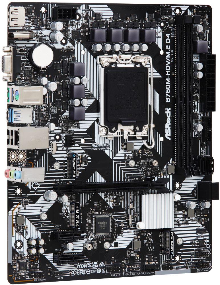 ASROCK B760M-HDV/M.2 D4 (intel 1700 12+13gen, 2xDDR4 5333MHz, 4xSATA3, 3x M.2, HDMI+DPort +VGA, 1xGLAN, mATX)