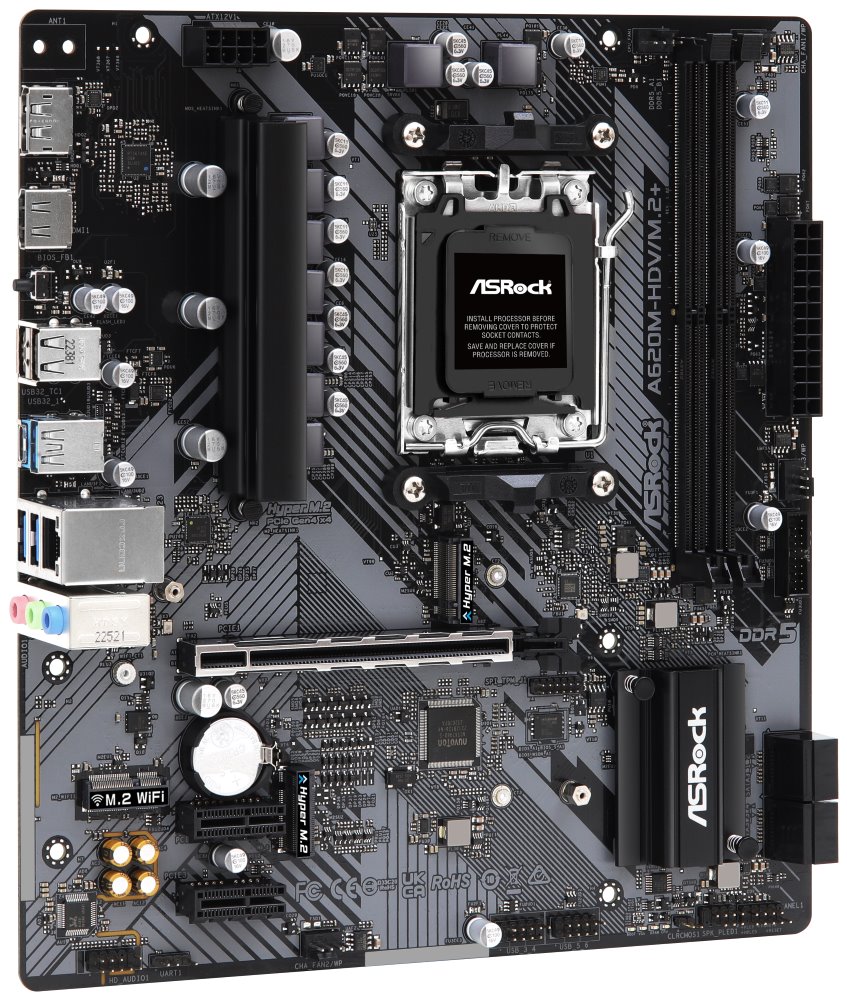 ASROCK MB A620M-HDV/M.2+ (AM5, amd A620, 2xDDR5 6400MHz, PCIE 4.0, HDMI+DPort, 4xSATA3 +2xM.2, USB3.2 G1, GLAN, mATX)