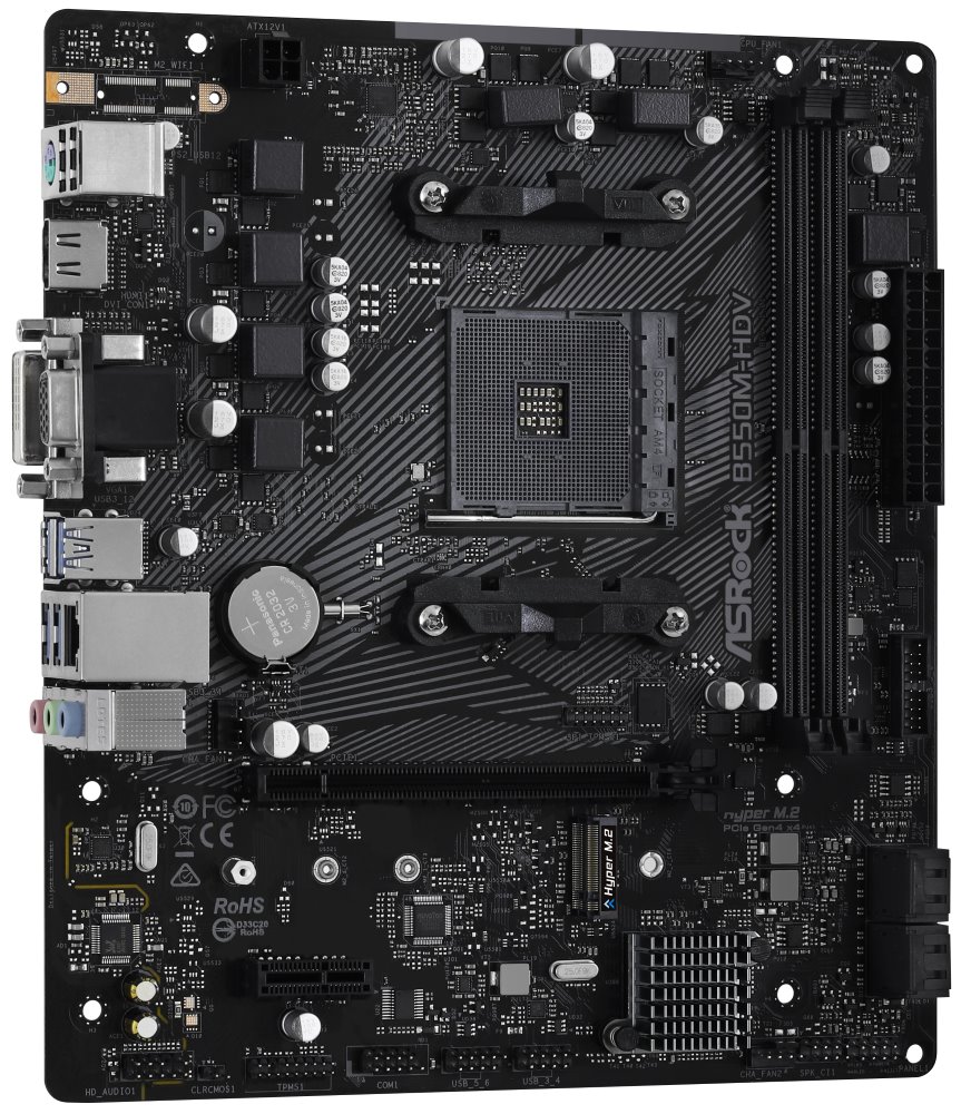 ASROCK MB B550M-HDV (AM4, amd B550, 2xDDR4 4733, 4xSATA3, 7.1, VGA+DVI+HDMI, M.2, USB3.1, mATX)
