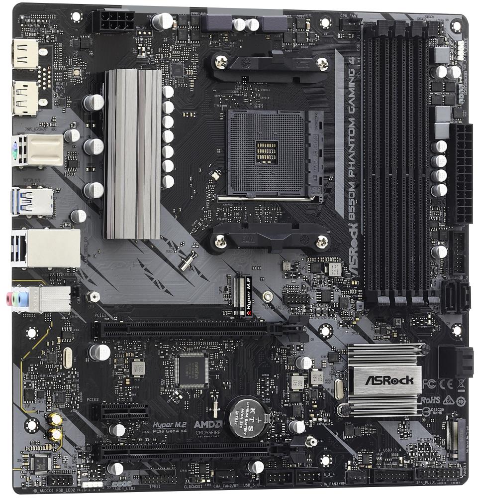 ASROCK MB B550M PHANTOM GAMING 4 (AM4, amd B550, 4xDDR4 4733, 4xSATA3, 7.1, HDMI +DPort, M.2, USB3.2, mATX)