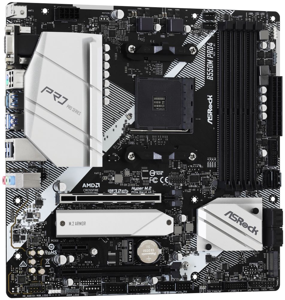 ASROCK MB B550M PRO4 (AM4, amd B550, 4xDDR4 4733, 6xSATA3, 7.1, VGA+HDMI +DPort, M.2, USB3.2, mATX)