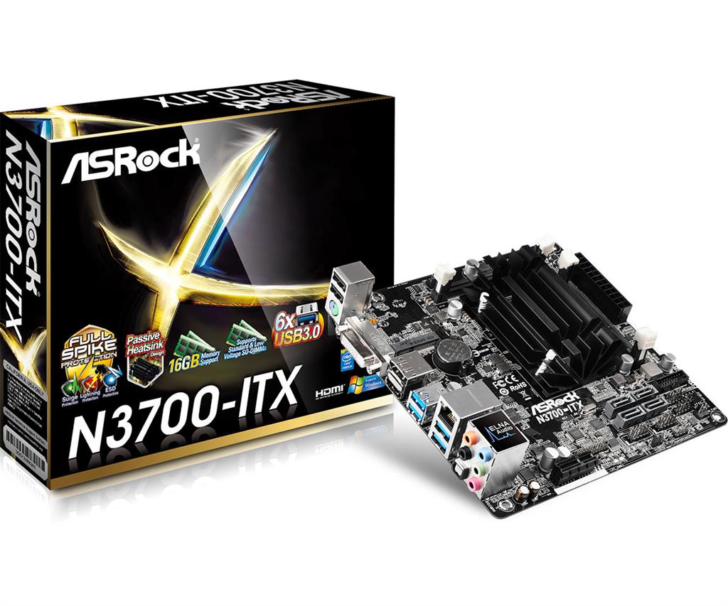 ASRock N3700-ITX, N3700, DualDDR3-1600, SATA3, HDMI, DVI, DP, USB 3.0, mITX