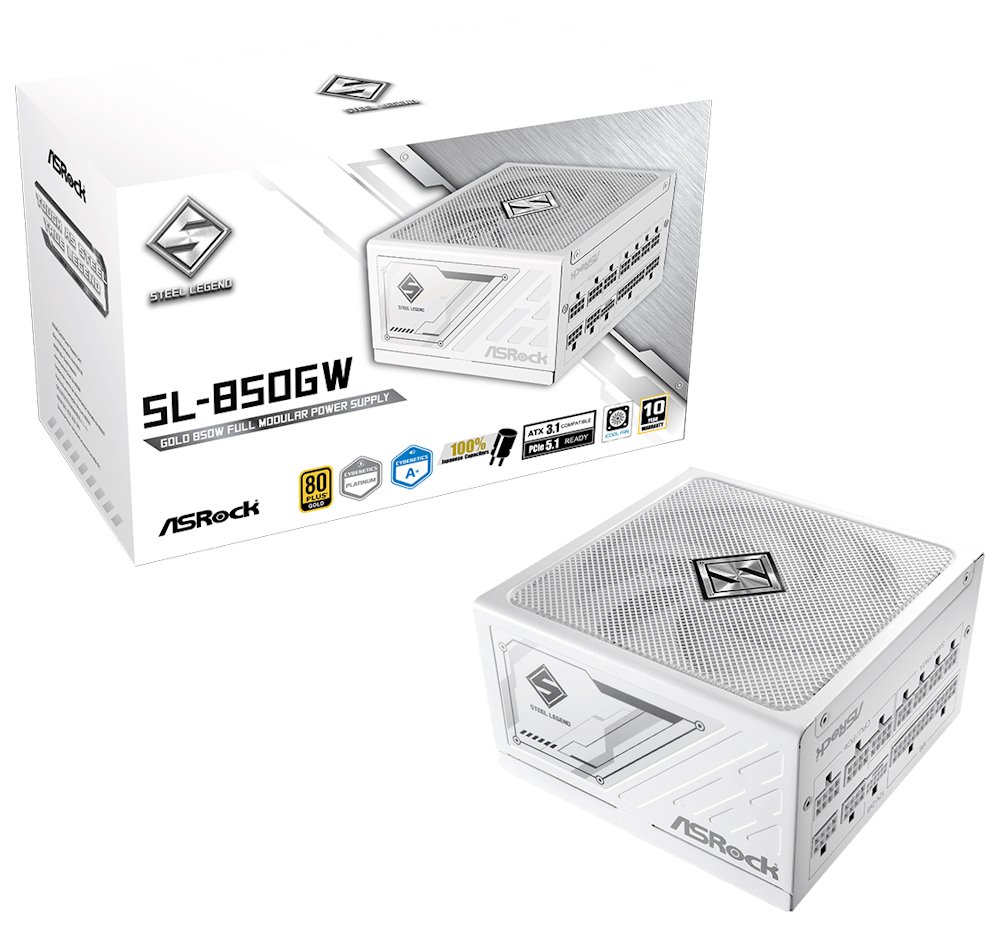 ASRock SL-850GW / 850W / 80PLUS Gold / ATX3.1 / modulární / 135mm fan / bílý / akt. 90-UXS085-GFEABA