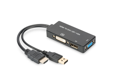 ASSMANN Adapter DisplayPort 1 na 3 HDMI+DVI+VGA kabel multimedialny 0,2m AK-330403-002-S