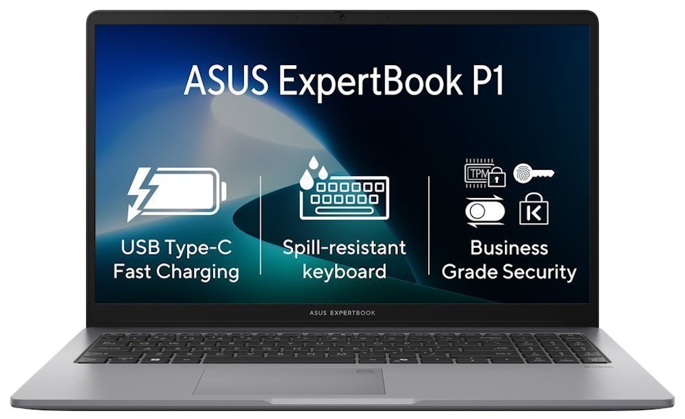 ASUS ExpertBook P1/ Core 3 100U/ 8GB DDR5/ 512GB SSD/ Intel® Graphics/ 15,6"FHD,matný/ bez OS/ šedý P1503CVA-S7C38512