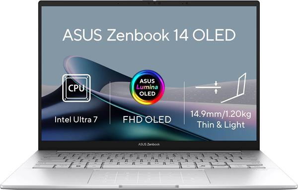 ASUS Zenbook 14 OLED/UX3405CA-OLED382X/U7-255H/14"/WUXGA/T/32GB/1TB SSD/Arc 140T/W11P/Silver/2R