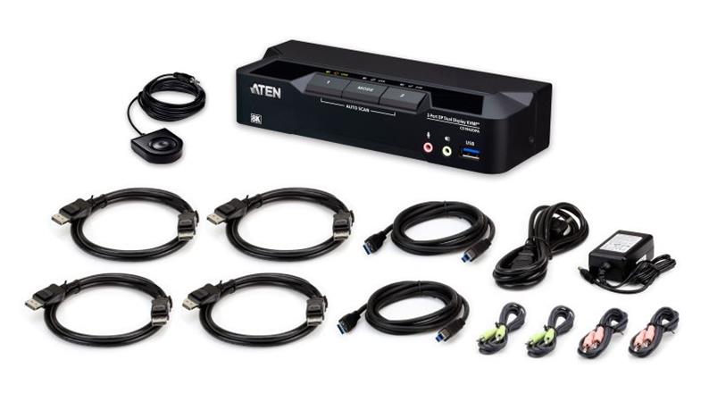 ATEN 2-port. přepínač USB 3.0 s podporou 8K a DisplayPort pro dva monitory s technologií KVMP™ (včetně ka CS1942DPA-AT-G