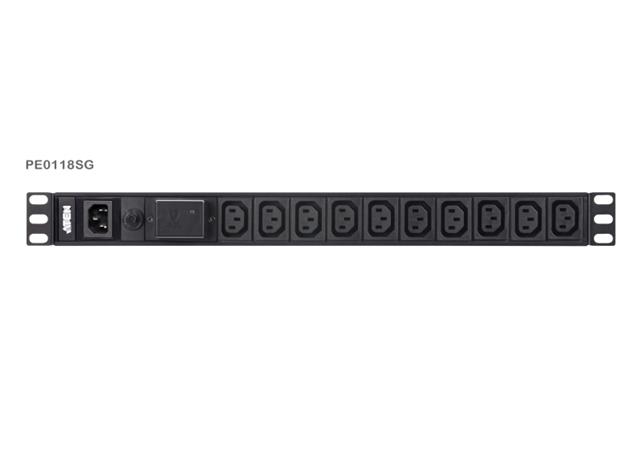 Aten PE0118S 1U Basic PDU s přepěťovou ochranou 10A Vstup C14 Výstup 18X C13 PE0118SG-AT-G