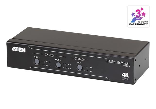 ATEN VM0202HB 2 x 2 True 4K HDMI Matrix Switch with Audio De-Embedder VM0202HB-AT-G