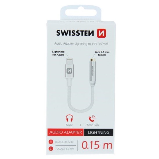 AUDIO ADAPTÉR SWISSTEN TEXTILE LIGHTNING /JACK(samice) 0,15 M STŘÍBRNÝ 73501212