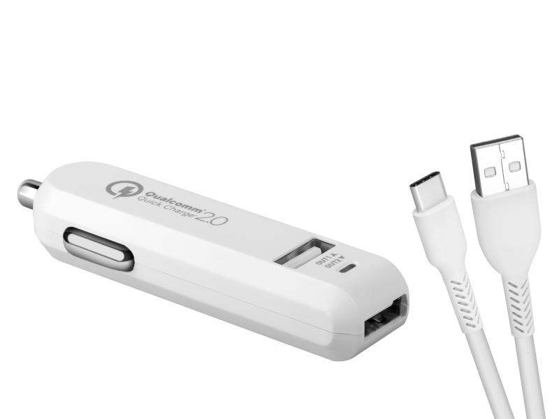 AVACOM CarMAX 2 nabíječka do auta 2x Qualcomm Quick Charge 2.0, bílá barva (USB-C kabel) NACL-QC2XC-WW