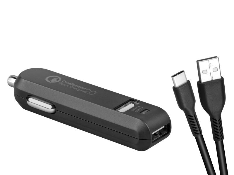 AVACOM CarMAX 2 nabíječka do auta 2x Qualcomm Quick Charge 2.0, černá barva (USB-C kabel) NACL-QC2XC-KK