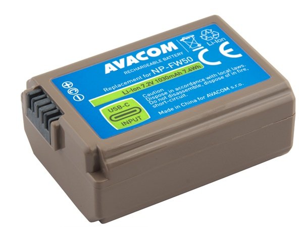 AVACOM Náhradní baterie Sony NP-FW50 vstup USB-C Li-Ion 7.2V 1030mAh 7.4Wh DISO-FW50-B1030USB