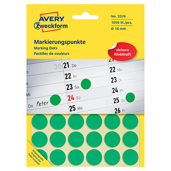 Avery Zweckform etikety 18mm, zelené, 48 etikiet, značkovací, balené po 22 ks, 3376, pre ručný popi
