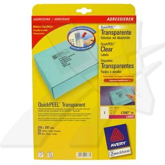 Avery Zweckform etikety 210mm x 297mm, A4, priehľadné, transparentná, 1 etiketa, balené po 25 ks, L L7567-25