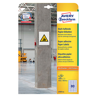 Avery Zweckform etikety 35.6mm x 16.9mm, A4, biele, 80 etikiet, balené po 20 ks, L7872-20, pre lase