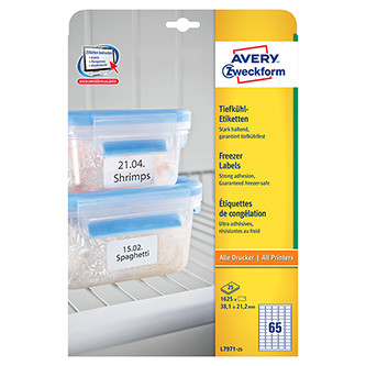 Avery Zweckform etikety 38.1mm x 21.2mm, A4, biele, 65 etikiet, balené po 25 ks, L7971-25, pre lase