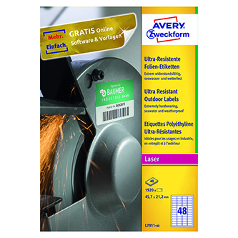 Avery Zweckform etikety 45.7mm x 21.2mm, A4, biele, 48 etikiet, veľmi odolné, balené po 40 ks, L791 L7911-40