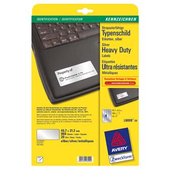 Avery Zweckform etikety 45.7mm x 21.2mm, A4, strieborné, 48 etikiet, veľmi odolné, balené po 20 ks, L6009-20