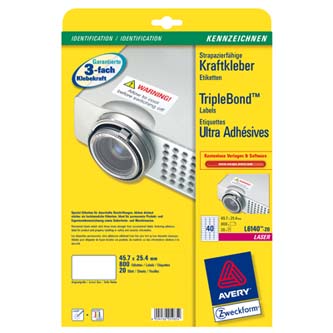 Avery Zweckform etikety 45.7mm x 25.4mm, A4, biele, 40 etikiet, trojnásobne silnejšia lepivosť, bal L6140-20