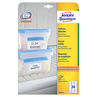 Avery Zweckform etikety 63.5mm x 33.9mm, A4, biele, 24 etikiet, balené po 25 ks, L7970-25, pre lase