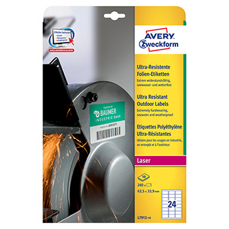 Avery Zweckform etikety 63.5mm x 33.9mm, A4, matné, biele, 24 etikiet, veľmi odolné, balené po 10 k L7912-10