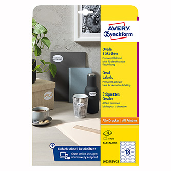 Avery Zweckform etikety 63.5mm x 42.3mm, A4, biele, 18 etikiet, snímateľné, balené po 25 ks, L6024R L6024REV-25