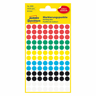Avery Zweckform etikety 8mm, farebné, 104 etikiet, značkovací, snímateľné, balené po 4 ks, 3090, pr