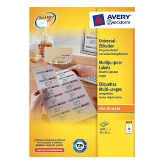 Avery Zweckform etikety 97 x 55 mm, A4, biele, 10 etikiet, balené po 100 ks, 3679, pre atramentové