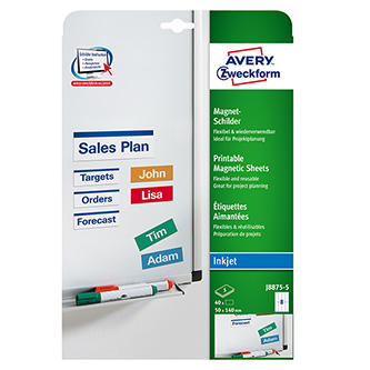 Avery Zweckform štítky 50mm x 140mm, A4, matné, biele, 8 štítkov, magnetické, balené po 5 ks, J8875 J8875-5