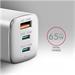 AXAGON ACU-DPQ65W, GaN nabíječka do sítě 65W, 3x port (USB-A + dual USB-C), PD3.0/QC4+/PPS/Apple