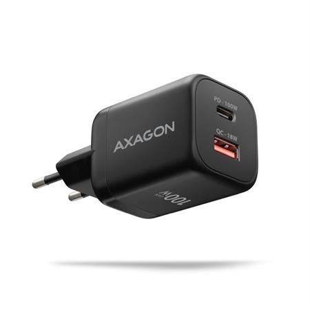 AXAGON ACU-PQ100 GaN nabíječka do sítě 100W, USB-C + USB-A, pro notebooky a telefony