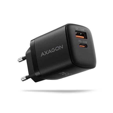 AXAGON ACU-PQ33 GaN nabíječka do sítě 33W, USB-A + USB-C, pro telefony a tablety