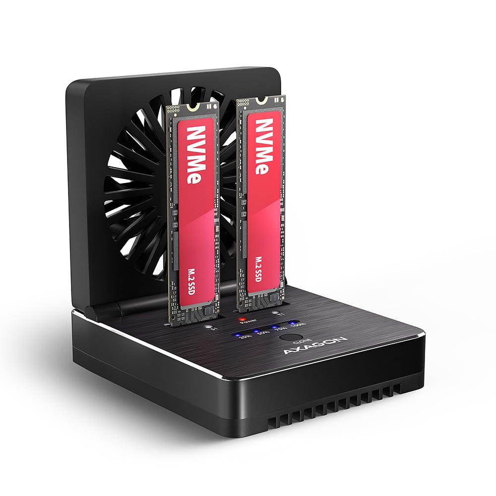 AXAGON ADSA-M2C22 USB-C 20Gbps dokovacia stanica pre 2x M.2 NVMe / SATA SSD s funkciou klonovania diskov bez PC