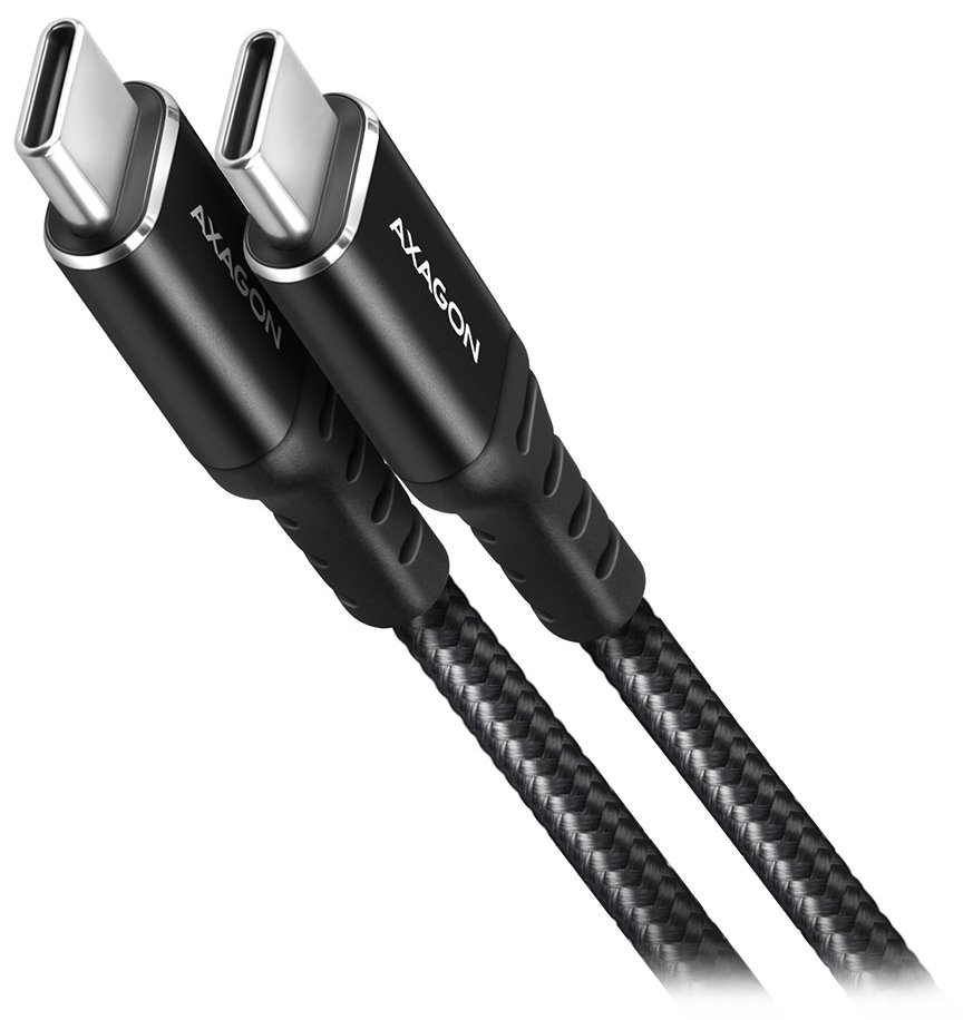 AXAGON BUCM-CM20AB, HQ kabel USB-C <-> USB-C, 2m, USB 2.0, PD 60W 3A, ALU, oplet, černý