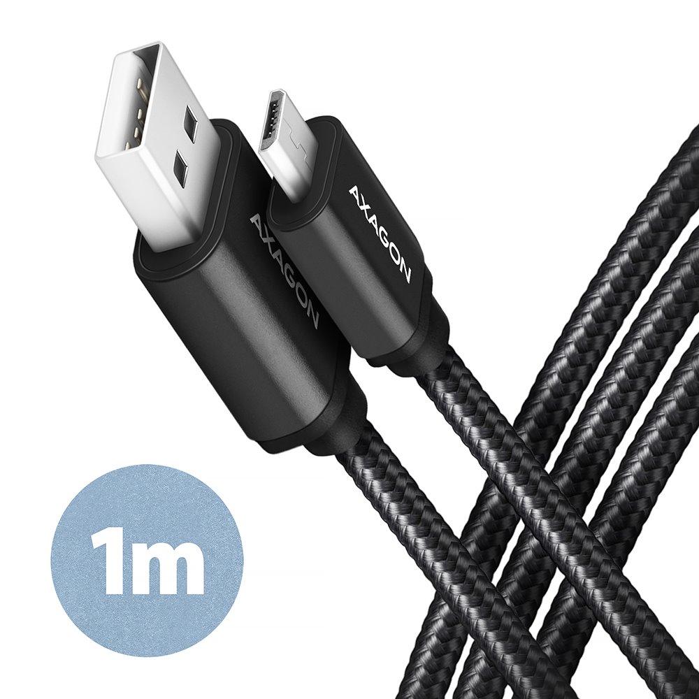 AXAGON BUMM-AM10AB, HQ Cable Micro USB <-> USB A, 1m, USB 2.0, 2.4A, ALU, braid, Black