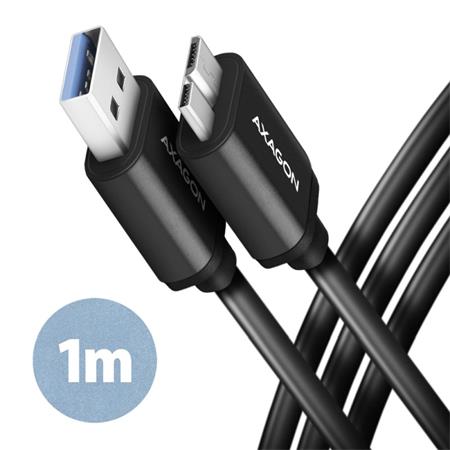 AXAGON BUMM3-AM10AB cable Micro-B USB <-> USB-A 3.2 Gen 1, 1m, 3A, ALU, PVC, Black