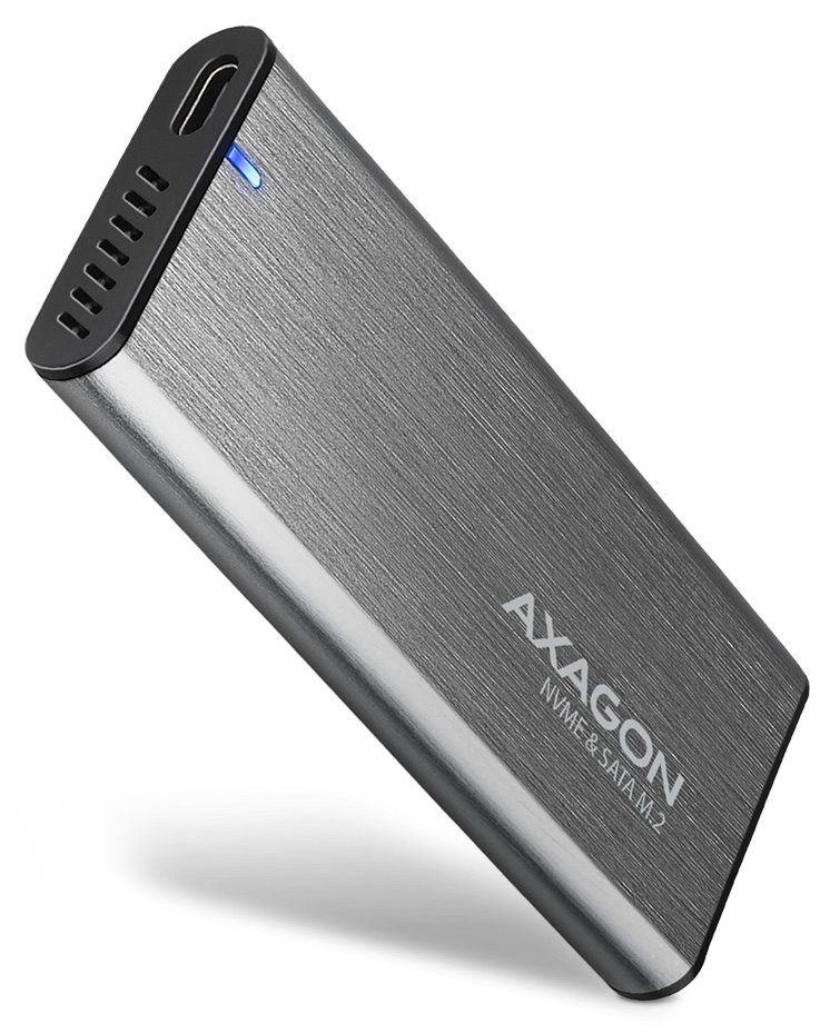 AXAGON EEM2-SG2, USB-C 3.2 Gen 2 - M.2 NVMe & SATA SSD kovový RAW box, bezšroubkový