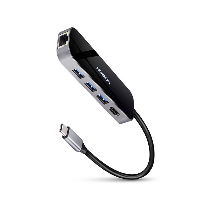 AXAGON HMC-6GL, USB-C 3.2 Gen 1 1Gb/s hub, porty HDMI 4K/30Hz + 3x USB-A + 1x USB-C, RJ45, PD 60W, kabel USB-C 20cm