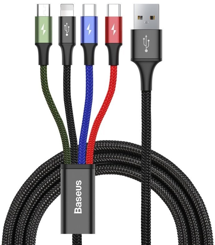 Baseus CA1T4-B01 Fast 4in1 Kabel Lightning, 2x USB-C, MicroUSB 3.5A 1.2m Black 6953156278493