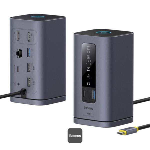 Baseus Dokovací stanice Spacemate 10v1 (USB-C PD 100W, USB-C, 2x USB-A, 2x HDMI) šedá 6932172663056
