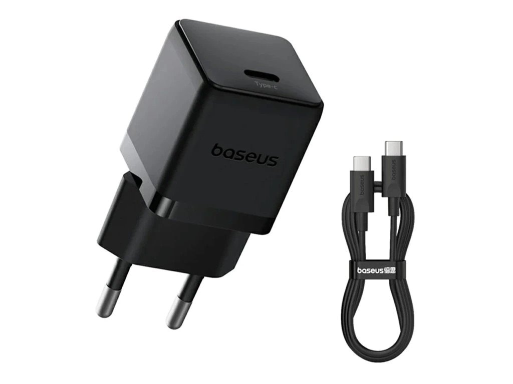 Baseus Palm Fast Nabíječka USB-C 20W + Datový Kabel USB-C/USB-C 1m Black 6932172677411