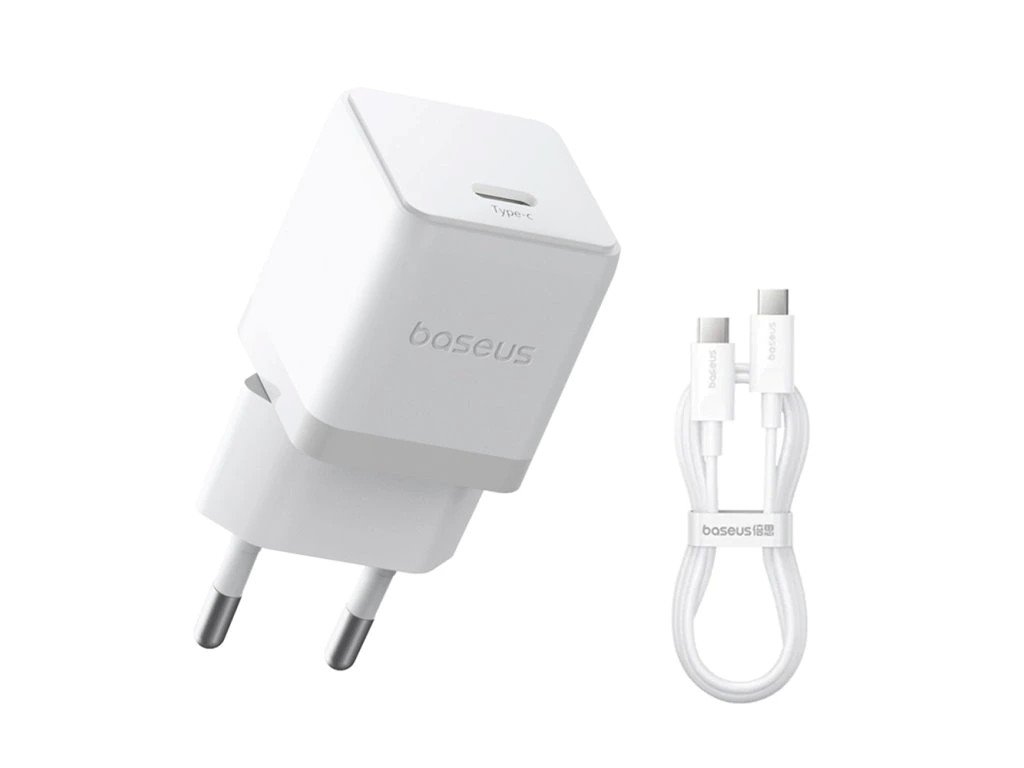 Baseus Palm Fast Nabíječka USB-C 20W + Datový Kabel USB-C/USB-C 1m White 6932172677428