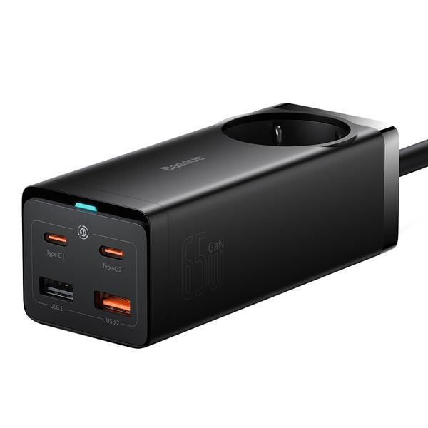Baseus Rychlonabíječka do sítě GaN3 Pro, 2x USB-C, 2x USB + AC 65W černá 6932172610241