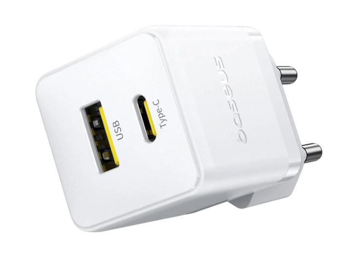 Baseus Rychlonabíječka do sítě Palm 30W 1xUSB-A 1xUSB-C PD QC 3.0 bílá 6932172672485