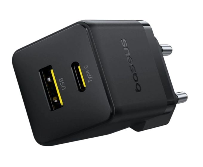 Baseus Rychlonabíječka do sítě Palm 30W 1xUSB-A 1xUSB-C PD QC 3.0 černá 6932172672478