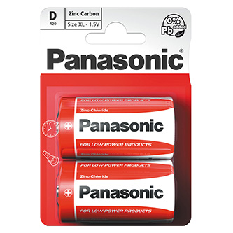Batéria zinkouhlíková, veľký monočlánok, D, 1.5V, Panasonic, blister, 2-pack